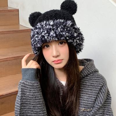 Winter Hat Girl Cute Sweet Knitted Wool Hat Cold and Warm Windproof Ear Protection Plush Hat