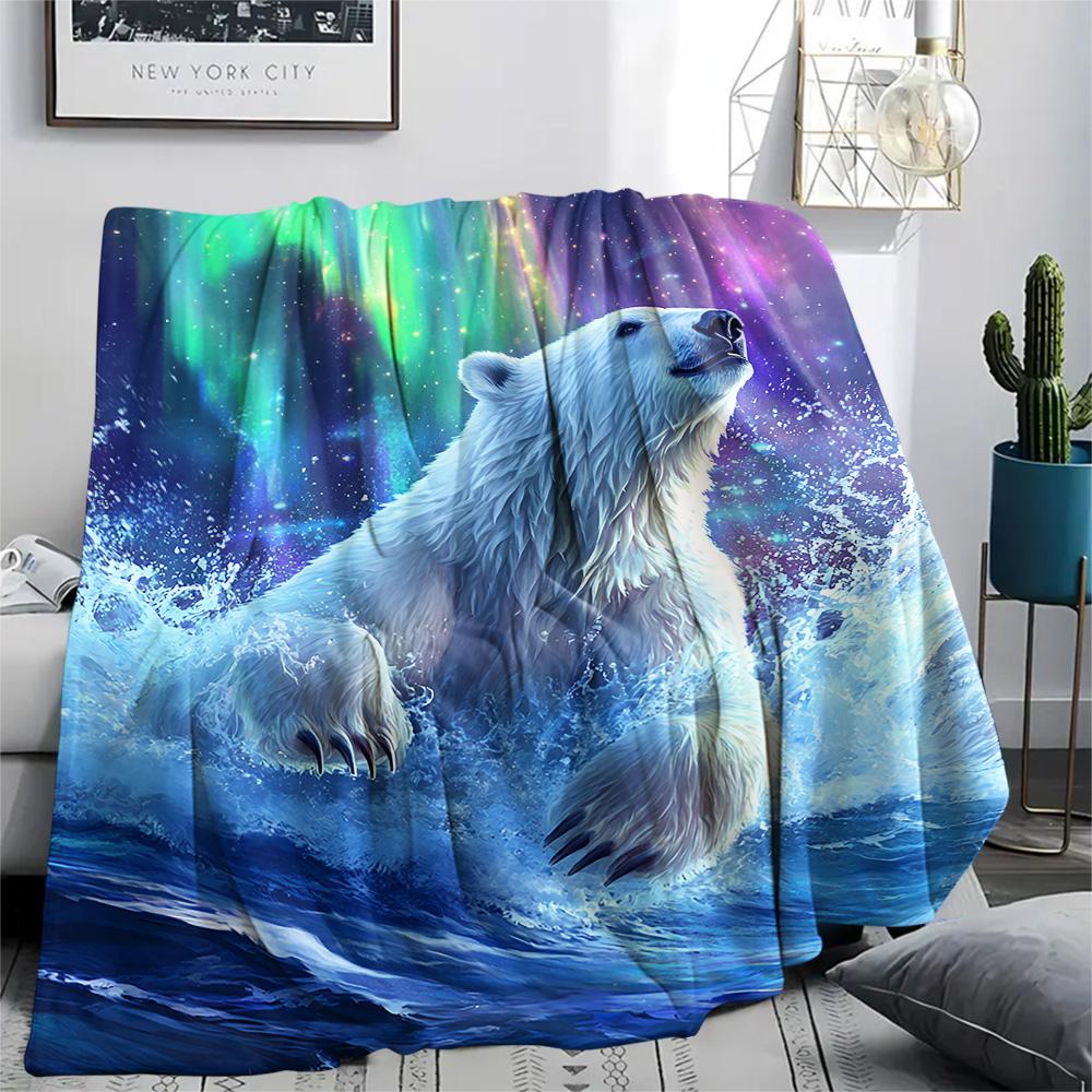 Polar Bear Print Flannel Blanket, High quality Comfortable for All Seasons, Home Decor, Warmth and Comfort, Perfect for Christmas Gifts