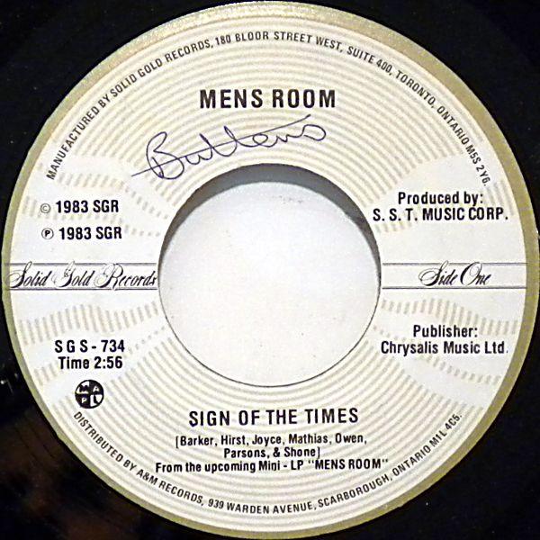 

7inch Record MENS ROOM Sign Of The Times SGS734 Solid Gold Reco 1983 Canada Dance Electronica Used