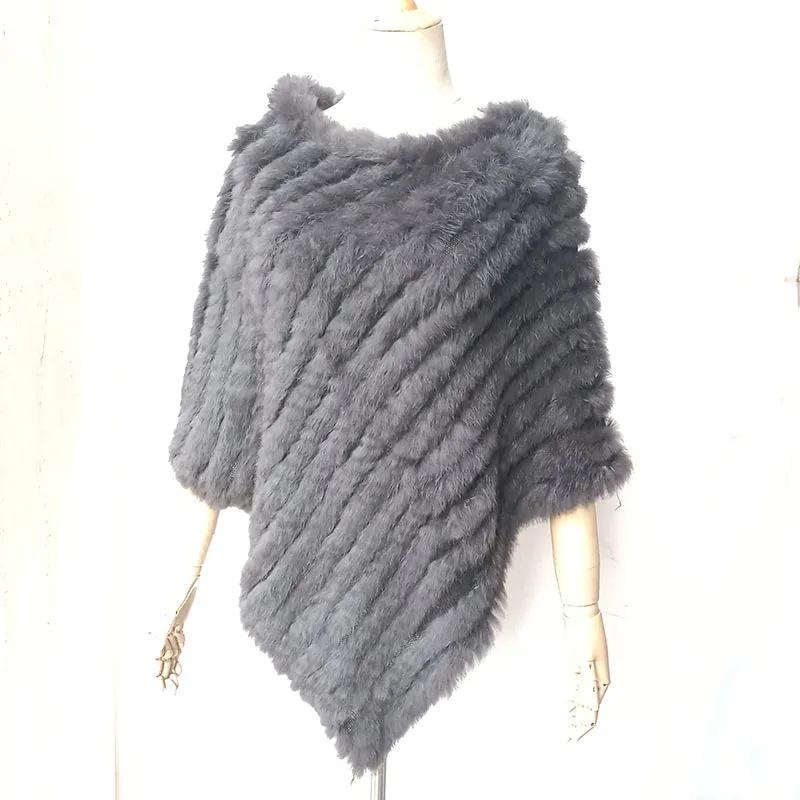 2022 Autumn/Winter Handmade Real Rabbit Fur Knit Triangle Shawl & Women's Pullover Cloak