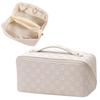 Tumecos Square Makeup Large PU Wide for Business Trips and White Bag, Capacity, Leather, Plaid, Mouth, Waterproof, Portable, Multifunctional, Travel,