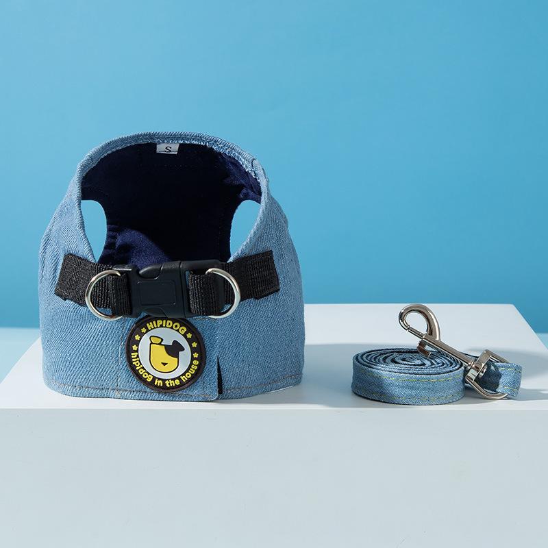 Dog Out Denim Vest Leash Pet Walking Dog Rope Cat Chest Strap Anti-break Free Breathable Cat Rope