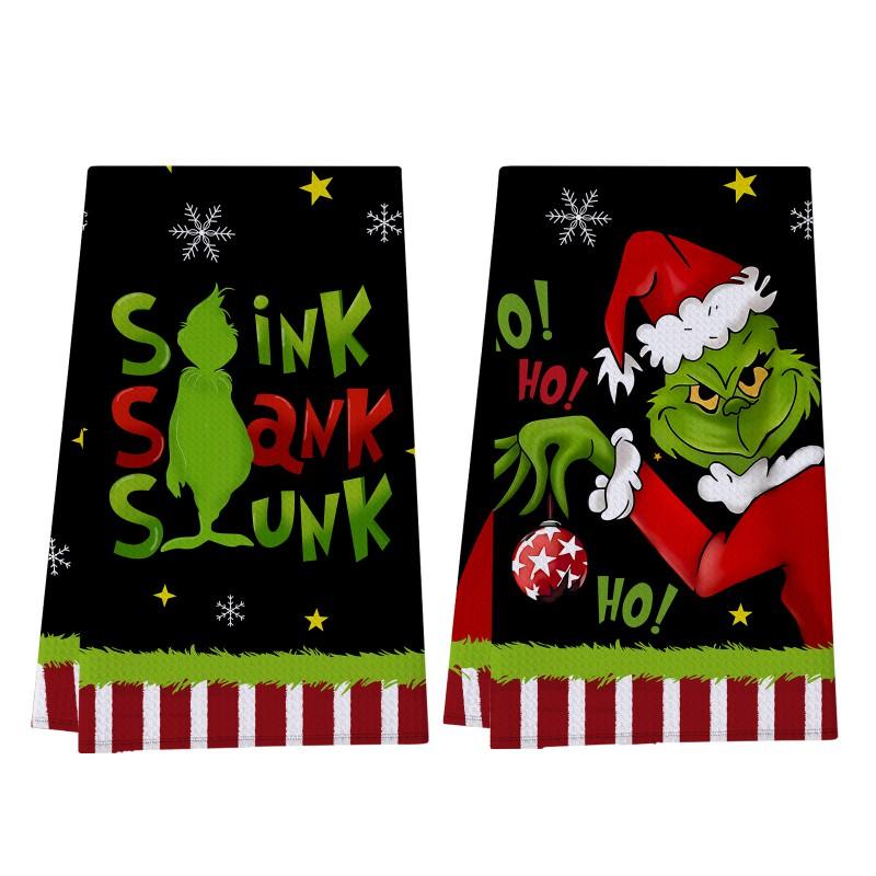 Christmas Grinch Waffle Kitchen Towel 380gsm Blend Printed Hand Bathroom