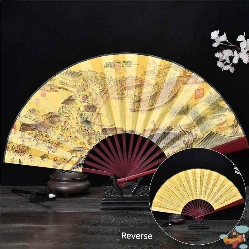 Ancient-Style Wooden Classical Dance Dual-Purpose Paper Fan, Durable Wooden Folding Fan, Chinese-Style Retro Bamboo Folding Fan for Men