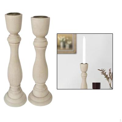 2pcs Wooden Pillar Candle Holders Vintage Taper Unfinished Candlestick Table Centerpiece Coffee