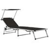 vidaXL Folding Sun Lounger with Sunshade Aluminum and Textilene Black