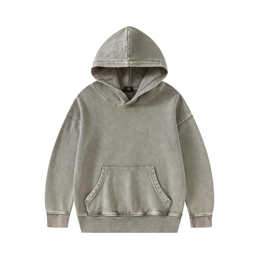 Children's Streetwear Trendy Cool 350G Terry Cotton Vintage Zipper Hoodies Boys Girls Casual Sport Tops Outerwear Kids Clothes