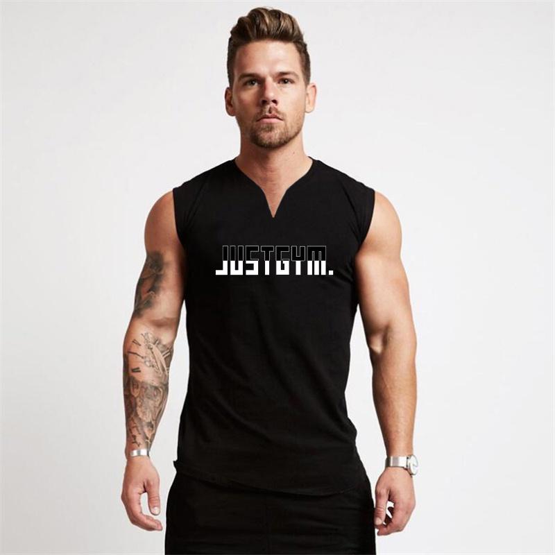 Muscular Men Men's Fitness Vest Men's Muscle Sleeveless Top Vest Bodybuilding Gym V-neck Sports Vest Solid Customization