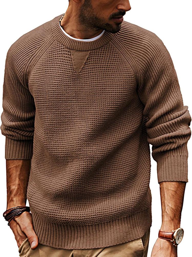 Herren Waffelstrickpullover Rundhals Langarm Strukturierter Pullover Freizeitpullover