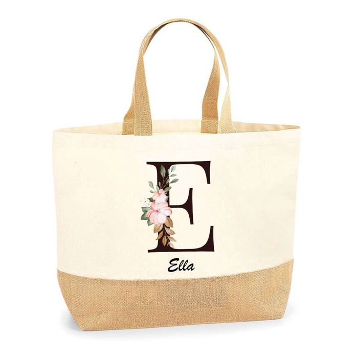 Sac en jute - PLANETEE - Ella Lettre Fleur - Jute naturelle - Multicolore - Fabriqué en France