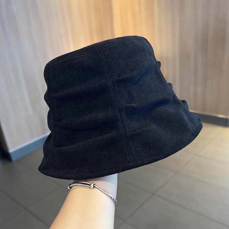 1Pcs Korean Style Foldable Travel Outdoor Hat Corduroy Pleated Bucket Hat For Women Solid Color Soft Casual Sun Hat