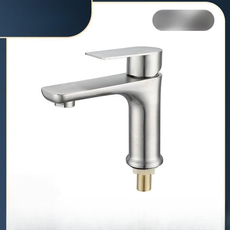 304 Stainless Steel Flat Single Cold Water Basin Faucet for Home Bathroom Countertop, Bathroom, Balcony Faucet