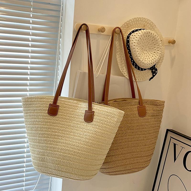 Bolsa de ombro feminina de grande capacidade, bolsa de palha trançada de verão, bolsa de mão fashion feminina de luxo, bolsa de praia, bolsa de compras de Bali
