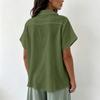 Women's Short Sleeve Shirt Loose Fit V Neck Collared Blouse Casual Wrinkled Texture Summer Top