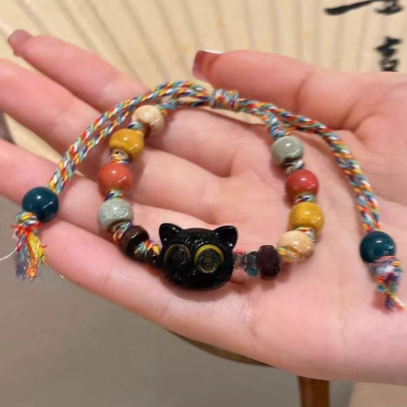 Stained glass cat woven rope bracelet retro style niche high-end personalized bracelet