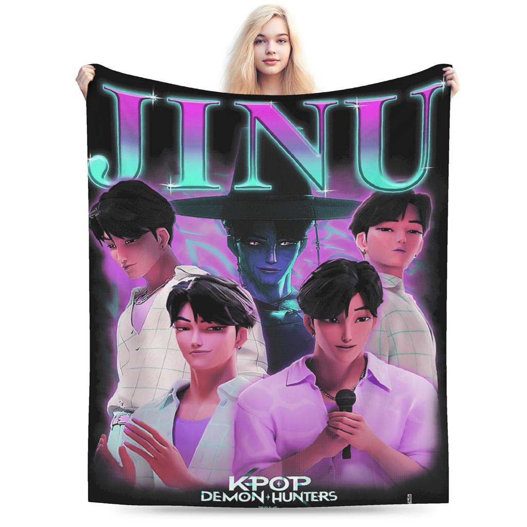Jinu Huntrix Saja Boys K-Pop Demon Hunters Blanket Autumn Soft Throw Blanket for Girl Living Room Print Bedspread Sofa Bed Cover