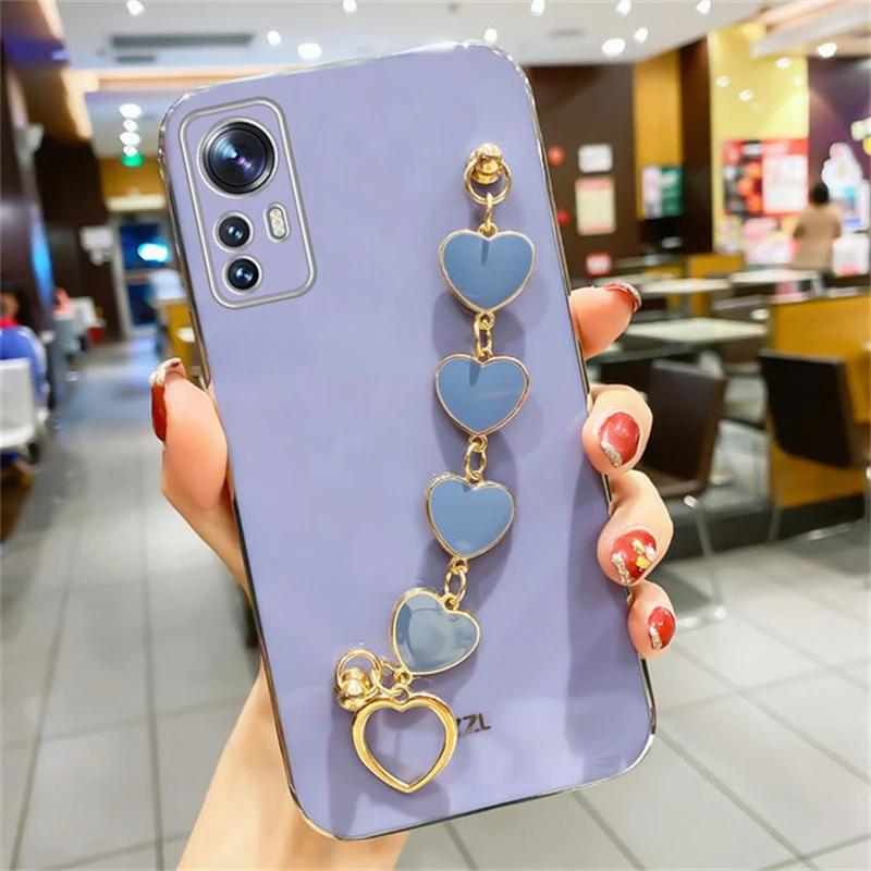 Vergoldeter Liebesherz Armband Kettenhülle Für Xiaomi POCO F7 Pro F7 Ultra Weiche Silikon Stoßfeste Hülle Für Poco F7Ultra F7Pro