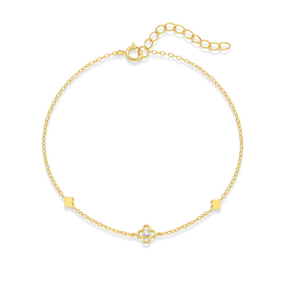 S925 Sterling Silver Gold-Plated Bracelet, Simple Plain Smooth Flower Four-Leaf Clover Bracelet, Women'S Temperament Bracelet.