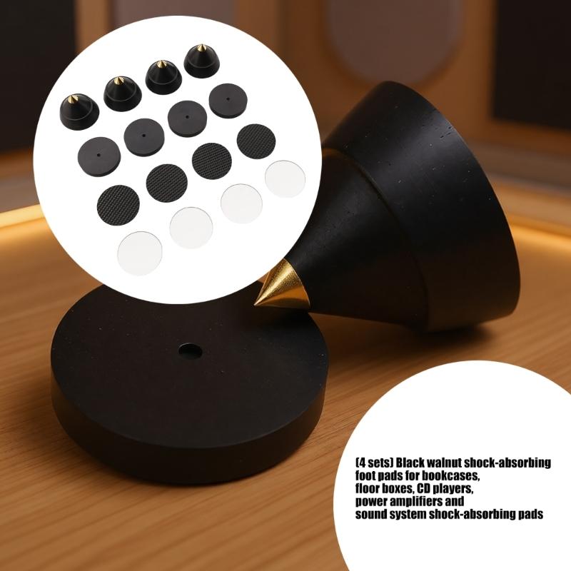 Pack Of 4set Quality Ebony Wood And Metal Speaker Isolation Spikes Feet Pad For Music Equipment Vibration Reduction