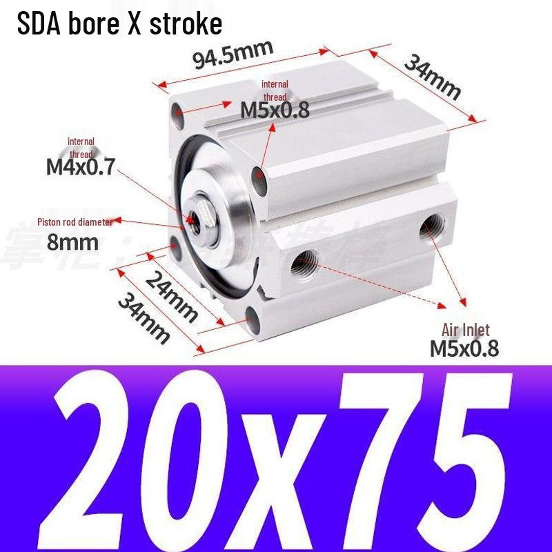 SDA Mini Pneumatic Cylinder, High Thrust, Thin Type, Bore Sizes 20/25/32/40/50
