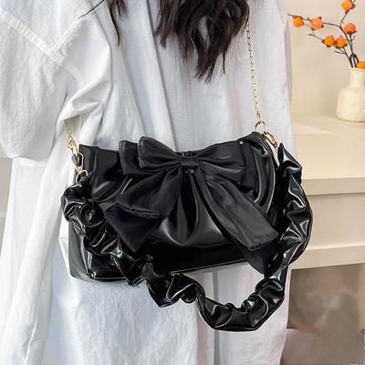 Modische plissierte Achseltasche für Damen Neue trendige Schleifen-Schultertasche Süße und niedliche Umhängetasche