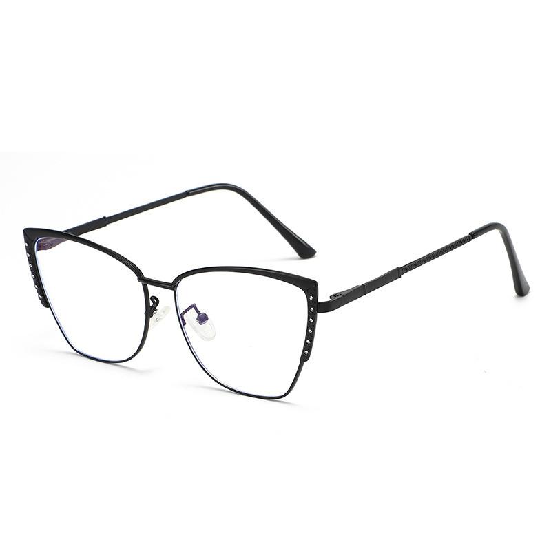 Fashion cat eye flat mirror trendy ultra-light glasses frame retro color-changing anti-blue glasses metal color-changing glasses