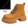 Women's Ankle Boots and Short Boots Thick-soled Casual Yellow Women Boots Plus Size Lace-up  Motorcycle Boots Female