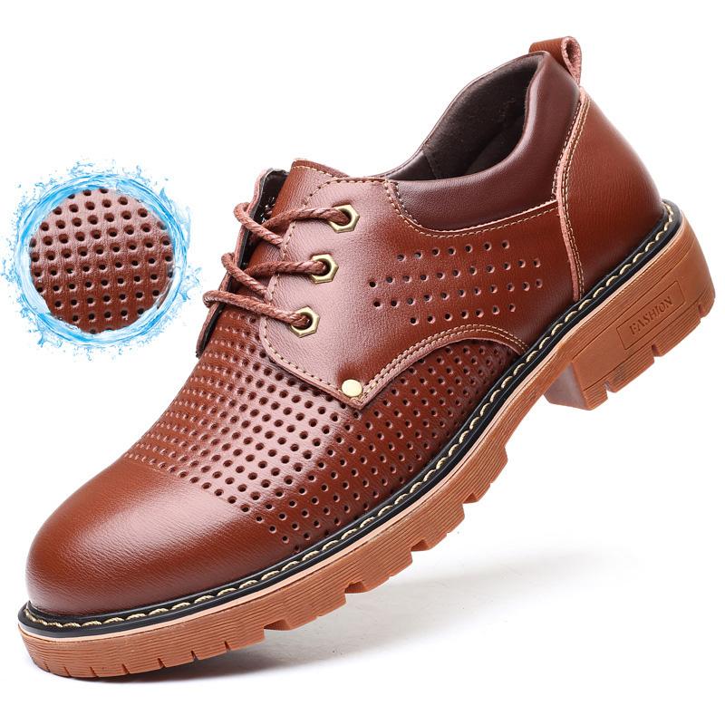 2024 Men's Fashion Leather Work Shoes Lace Up Casual Shoes Genuine Leather Male Student Skate Shoe Low Shoes Zapatos De Hombre
