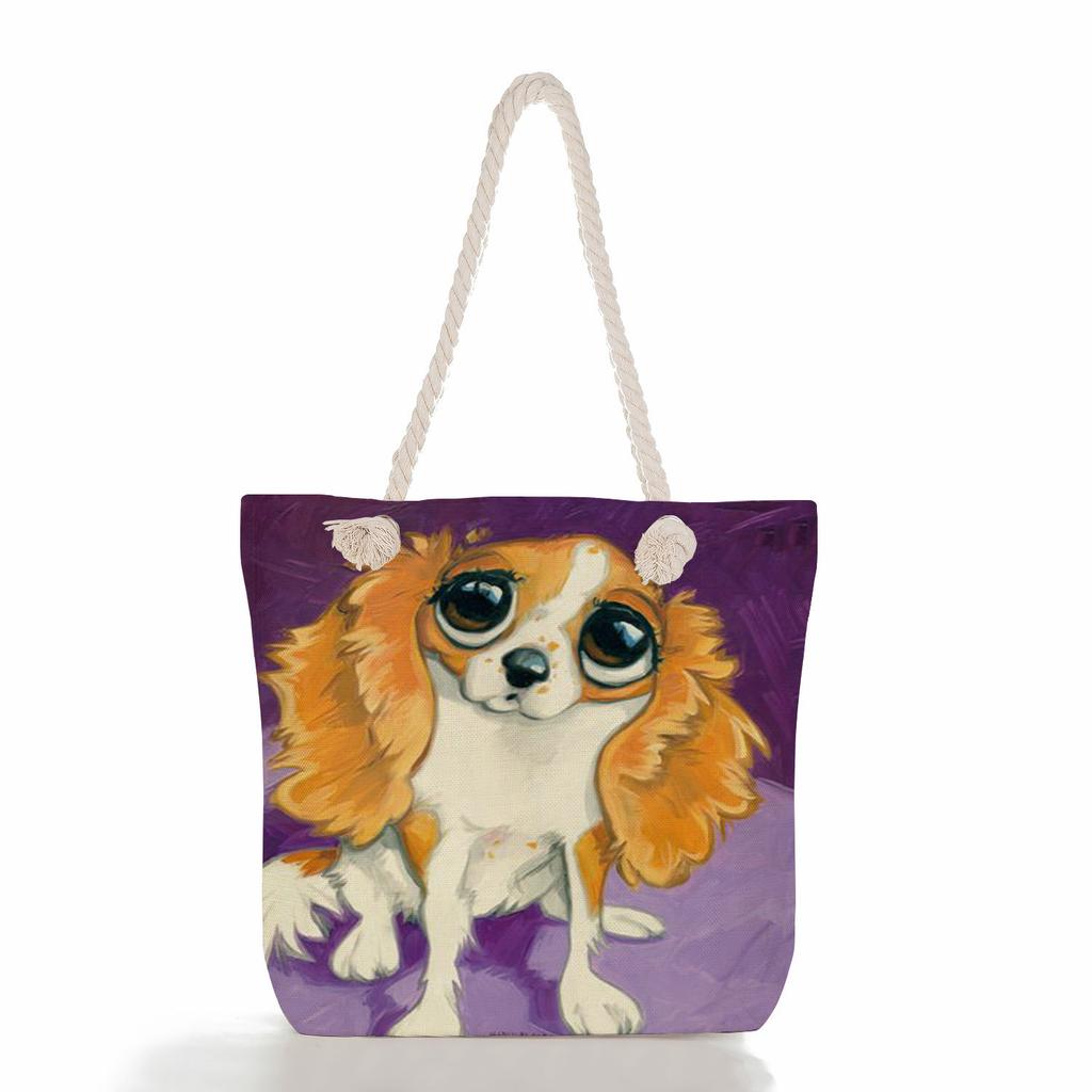 Dicke Seil-Einkaufstasche mit Hundemuster, ein Schultergurt, Strandtasche 7280 CLE