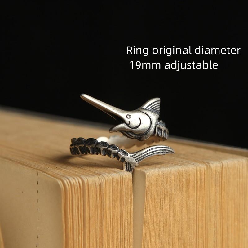 Buyee   Bague Homme Cuivre Doigt Annulaire Grand Poisson-Espadon Vif Bague Ouverte Pour Femmes Hommes Mode Punk Rock Bijoux Fins Cercle Cadeau resizable gray