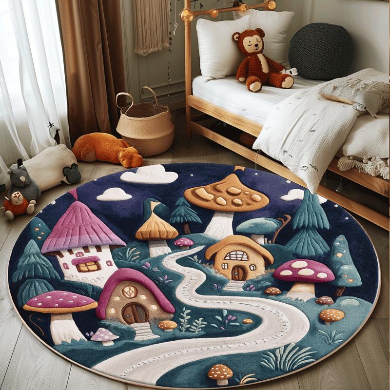 Circular Carpet Bedroom Bedside Blanket Children's Room Cute Cartoon Floor Mat Living Room Sofa Coffee Table Anti Slip Carpet