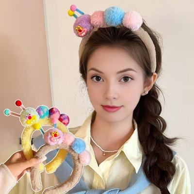 Caterpillar Headband Girls Plush Texture Cartoon Shape Rich Color Makeup Wash Face Hair Hoop Hair Fixing Accessory