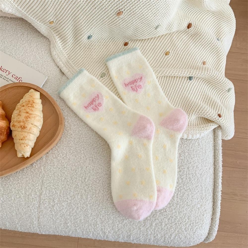

Cute Soft Pink Puppy Woolen Socks Cartoon Thick Winter Warm Socks Thermal Anti-skid Middle Tube Socks for Woman Girls
