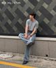 CUZNELLO Cool Cotton Striped Henley Neck Short Sleeve Knit_Gray