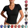 Women's Slim Fit V-Neck T-Shirt - Short Sleeve Lightweight Breathable Stretch Tee, Color Basic Top for Layering