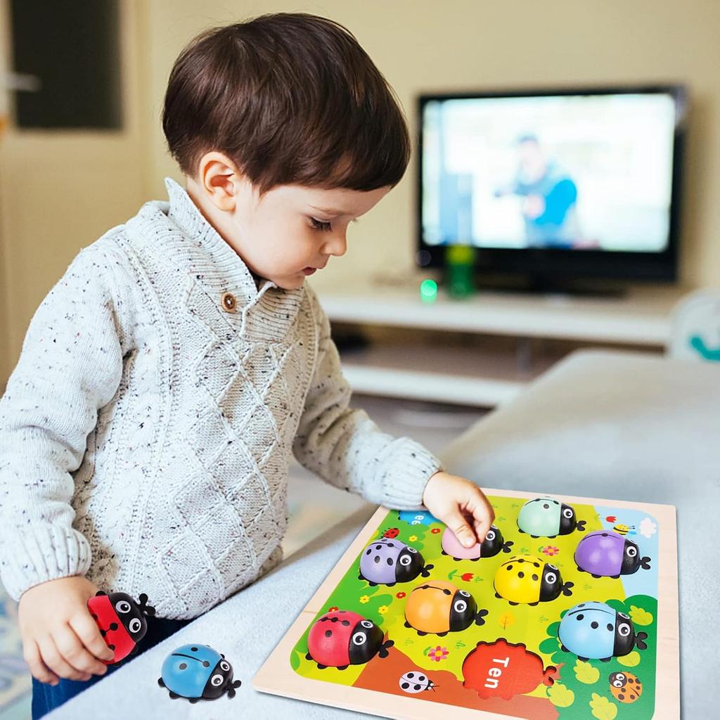 Wooden Counting Ladybugs Montessori Toys for Toddlers Learning Education Toy Puzzle Numbers Matching Math Board Games for Kids