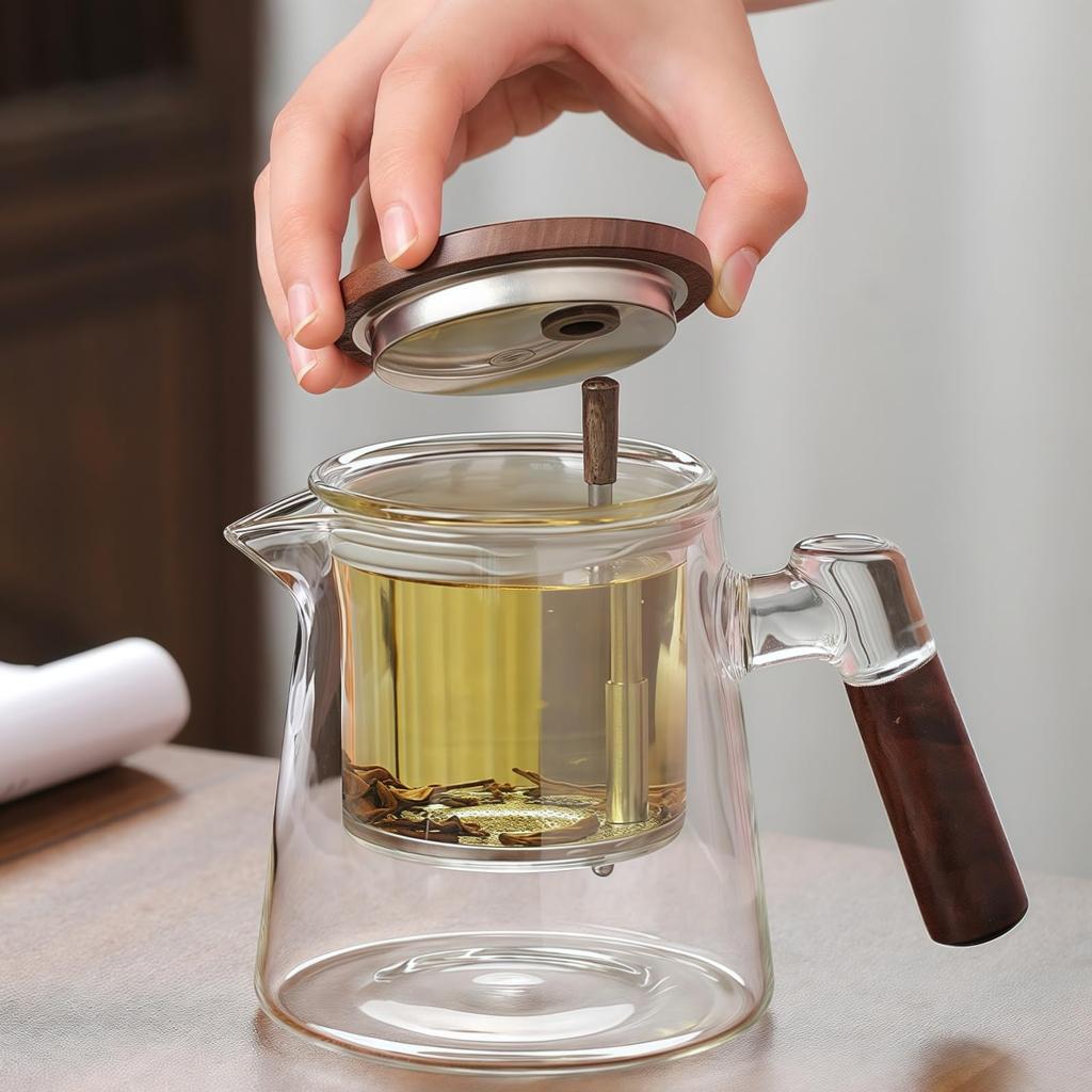 OULOVECO Thick with an Elegant Inner Tea Walnut and Suitable for Direct Teapot, 0.65L, Glass, Heat-Resistant, Heat-Resistant, Tank, Separation,