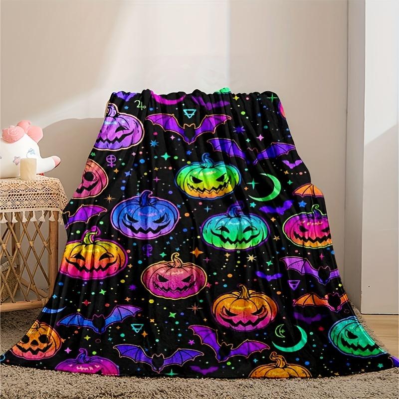 3D Printed Flannel Blanket Halloween Pumpkin Soft All-Season Comfort Office Breaks Blanket | Playful Print Halloween Decorations
