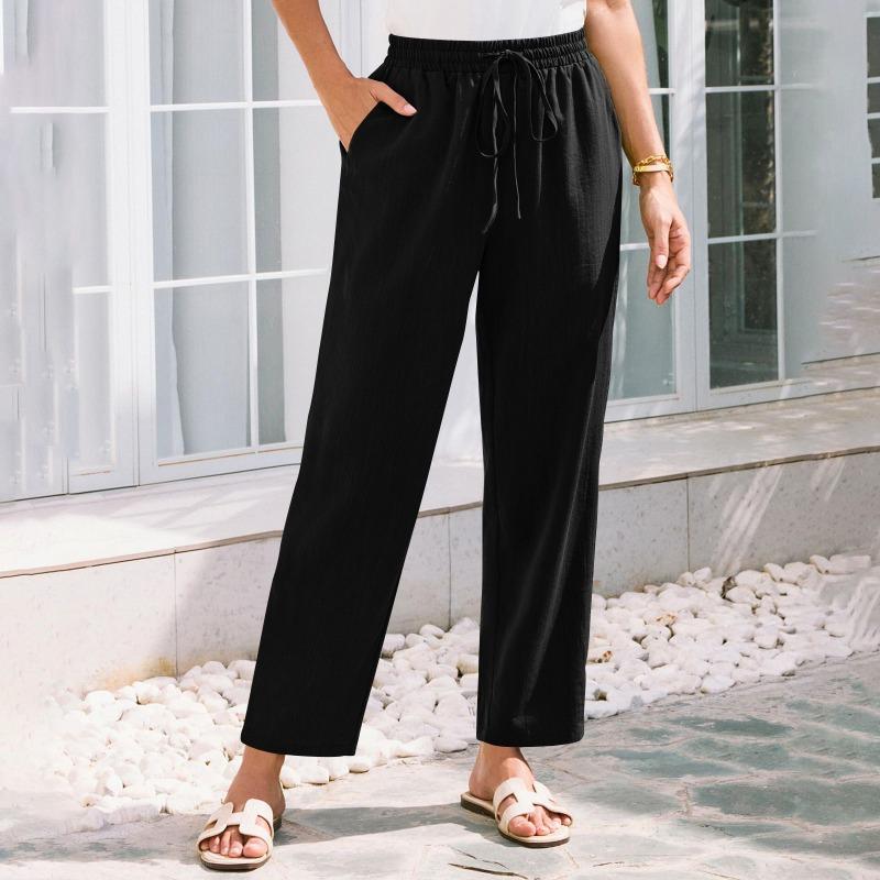 GMXIA Women's Fashion Casual Solid Color Print High Waist Pants & Capris