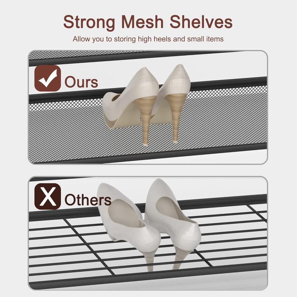 Industrial Shoe Rack - Sturdy Steel Entryway Shoe Organizer with Spacious Top - Strong Mesh Shoe Storage Shelves - Adjustable