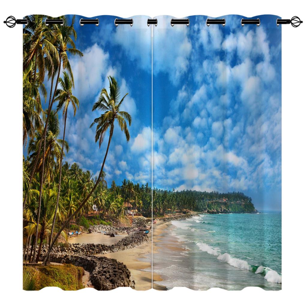 Beach Seaview Series 8 Digital Printing High Density Blackout Curtains