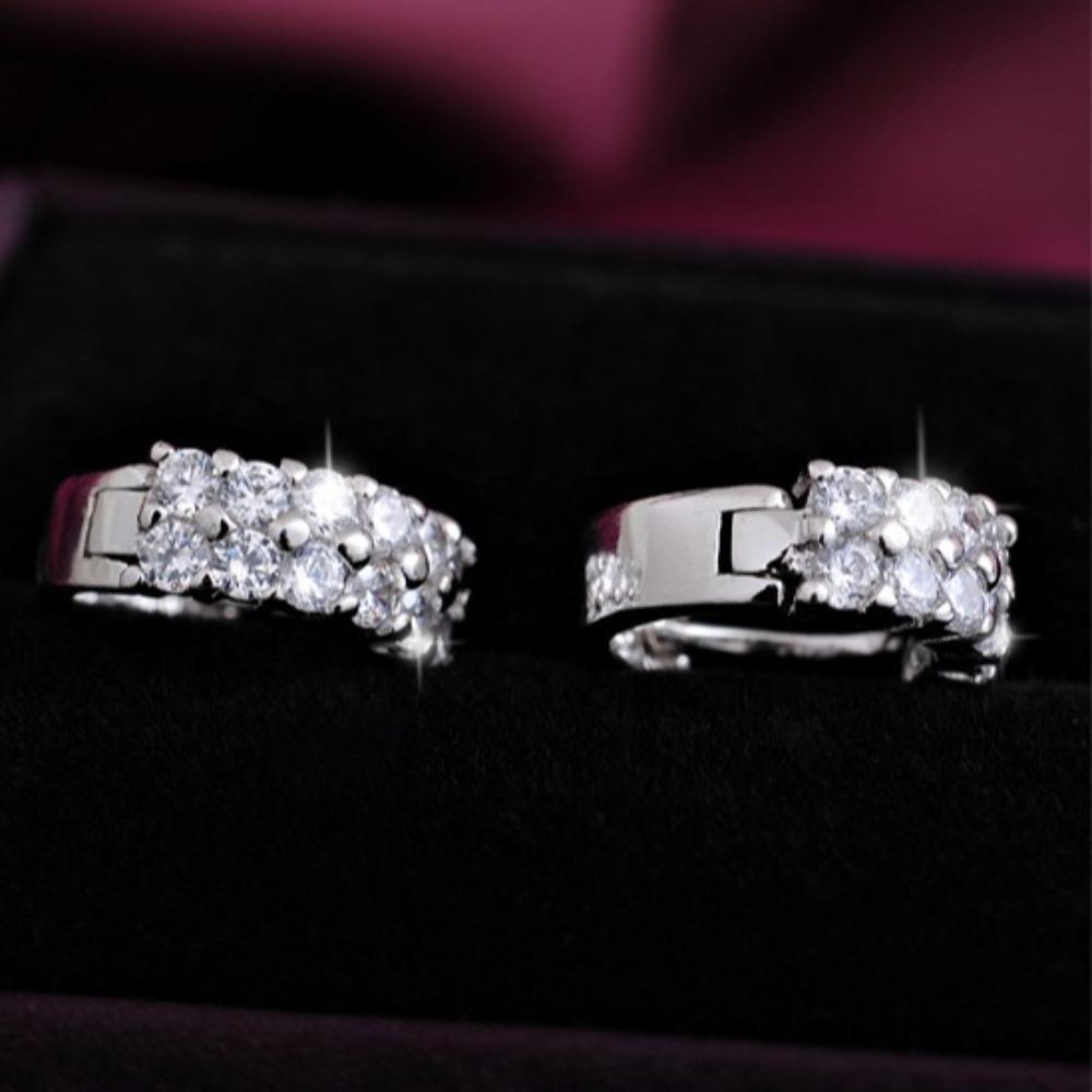 Fashion Double Row Diamond Stud Earrings Silver Plated Small Hoop Earrings for Women