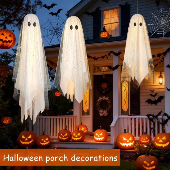 3Pcs/Set Halloween Decorations Hanging Ghost Decor with Light Remote Control Indoor/Outdoor