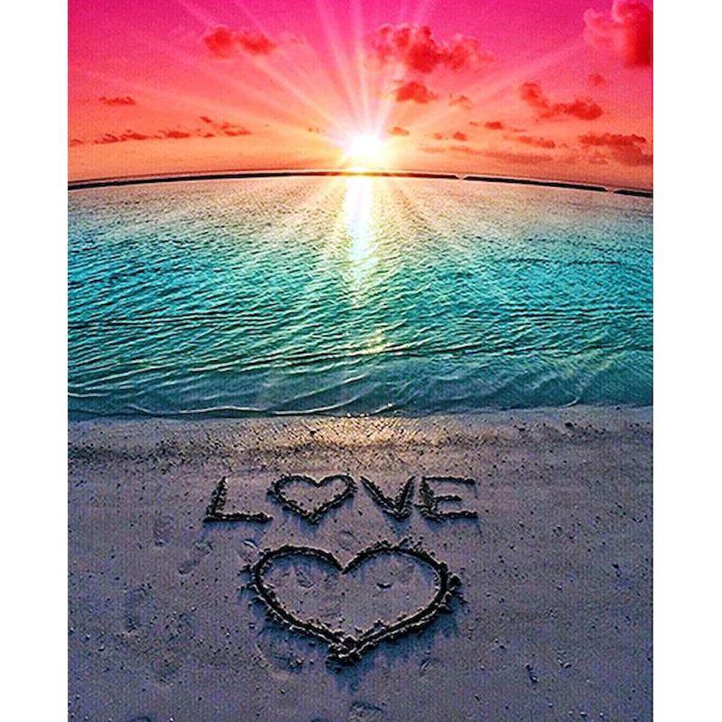 Diamond Embroidery Seaside Sunset Scenery Diamond Painting Light Full Round Mosaic Diy Art Handmade For Adults