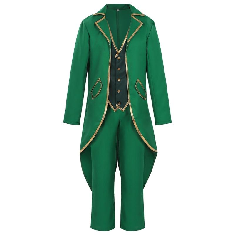 St. Patrick Costume Leprechaun Hat Tuxedo Jacket Tie Pants Stockings St Patrick's Day Outfits Cosplay Halloween Costume