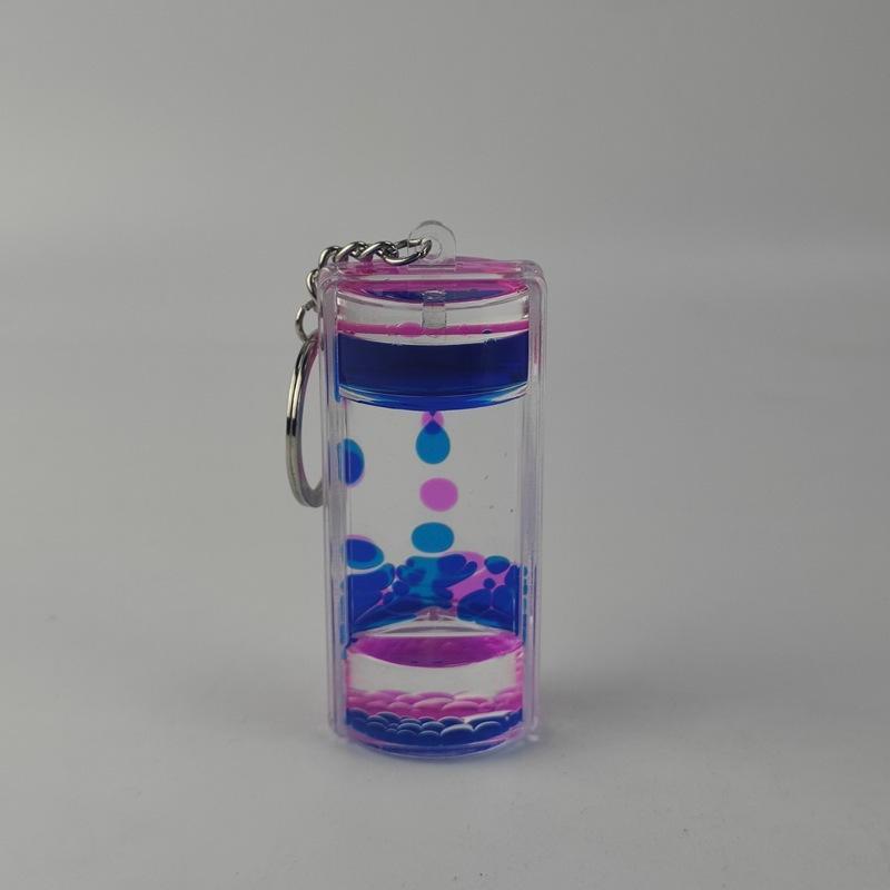 Liquid Timer Keychain Rectangle Double Color Floating Oil Drop Key Ring Stress Relief Toy For Kids Bag Car Key Decoration