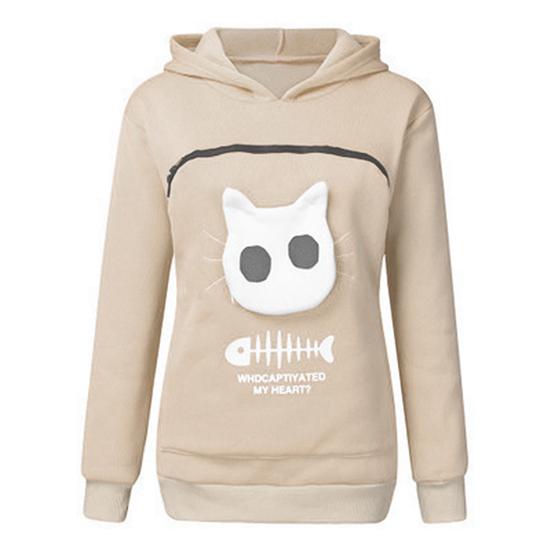 Sudadera con capucha de manga larga con estampado de peces y gatos con bolsa de canguro