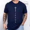 Men's Summer T-Shirts Fashionable Casual Loose Large Cross and Jesus Letter Printed Sports Round Neck Short Sleeve T-shirt Top