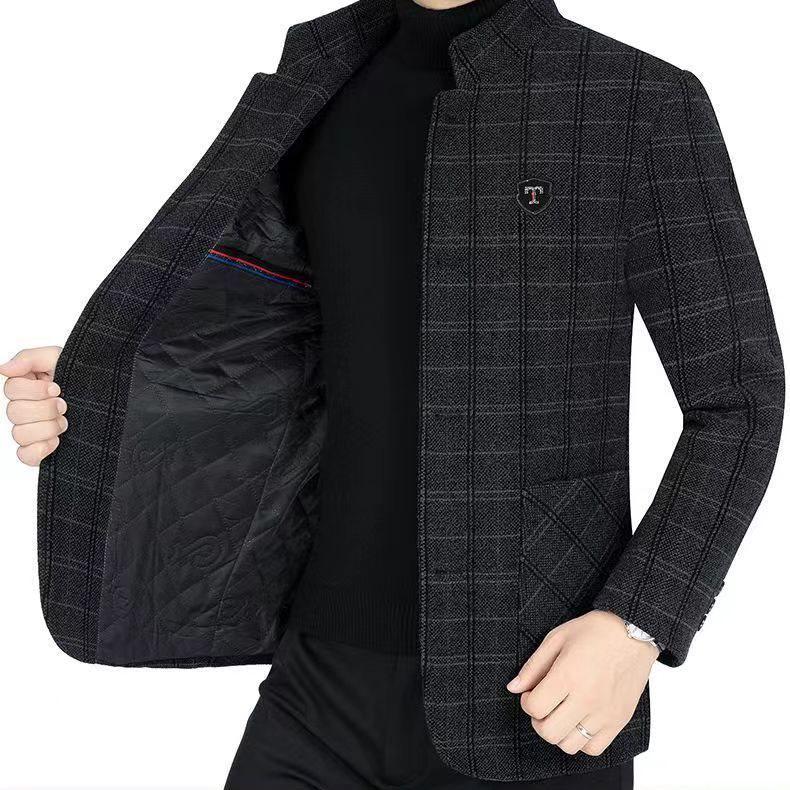 Herren Wollmantel mit Stehkragen - Dick, warm, Kurzstil für Herbst/Winter Business Casual oder Papas Outfit.