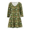 Women's Fashion Casual V-Neck Floral Print Pocket Three-quarter Sleeve Dress